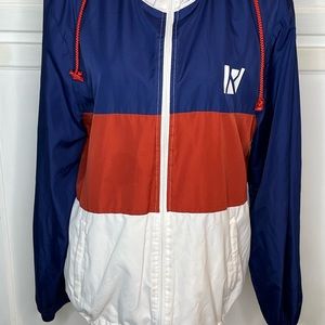 RM Routine Basketball Full Zip Up Jacket  L Mens/ XL Womens Blue Rust and White